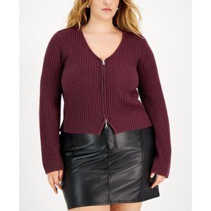 Full Circle Trends Women's Plus Size 1X V-Neck Zip-Up Purple Sweater NWT J410AFA